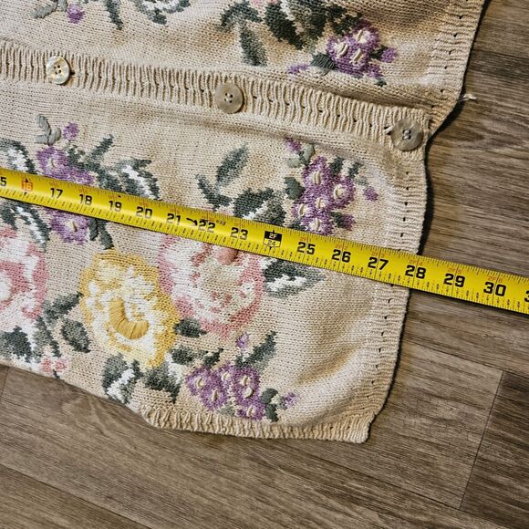 Vtg Jantzen Floral Cardigan Womens L Beige Embroidered Pointelle Cottagecore Gma - Picture 10 of 11
